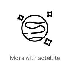 outline mars with satellite vector icon. isolated black simple line element illustration from astronomy concept. editable vector stroke mars with satellite icon on white background