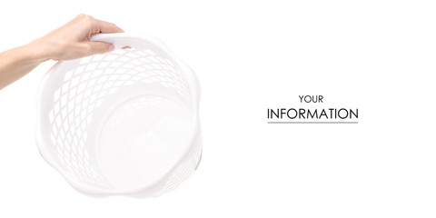 Office white bucket in hand pattern on a white background. Isolation