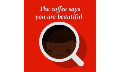 Vector illustration of person looking itself in the coffee mug. Coffee Drinking Template Design. Monday Happy Coffee. 