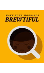 Vector illustration of person looking itself in the coffee mug. Coffee Drinking Template Design. Monday Happy Coffee. 