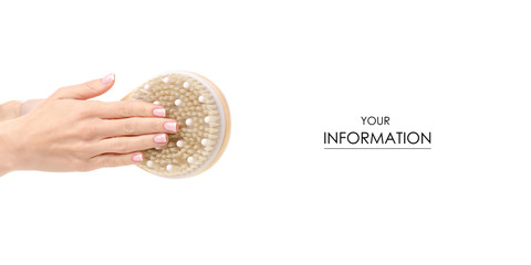 The brush from cellulite in hands pattern on a white background. Isolation