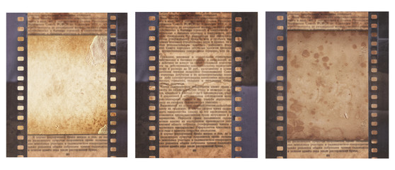 Set of various Old Vintage background with retro newspaper and old film strip isolated