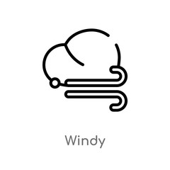 outline windy vector icon. isolated black simple line element illustration from autumn concept. editable vector stroke windy icon on white background