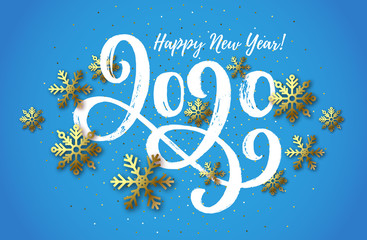 Fototapeta na wymiar 2020 hand drawn lettering, New Year card