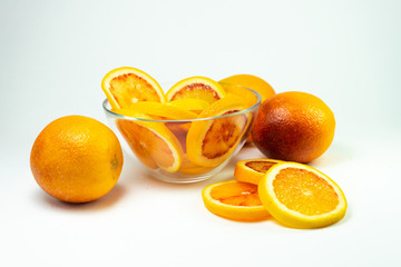 red orange in the section of the ring in a transparent bowl