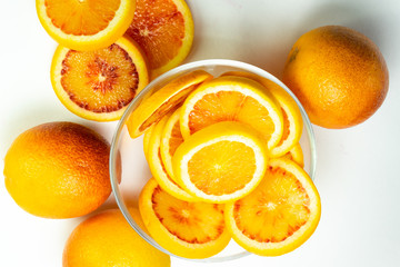 red orange in the section of the ring in a transparent bowl