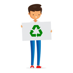 Kid Boy Man Character Cartoon Illustration Recycling Bottle Plastic Eco Isolated Icon Set