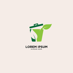 recycle trash green leaf simple line logo template vector illustration icon element isolated - Vector