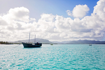 Beautiful amazing nature background. Tropical blue sun sea. Luxury holiday resort. Island atoll about coral reef. Fresh freedom. Adventure day