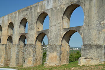 Roman Aqueduct of Amoreira Reconstructed Between the 16th and 17th centuries In Elvas. Nature, Architecture, History, Street Photography. April 11, 2014. Elvas, Portoalegre, Portugal.