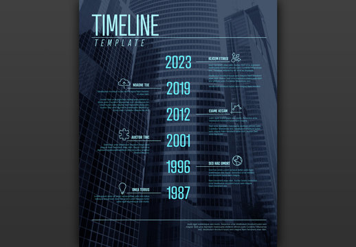 Timeline Layout with Blue Accents and City Background