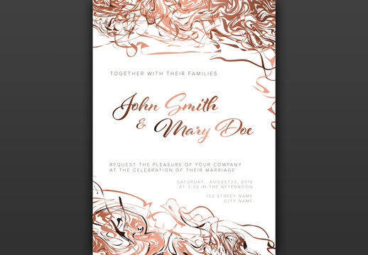 Wedding Invitation Layout with Abstract Copper Pink Elements