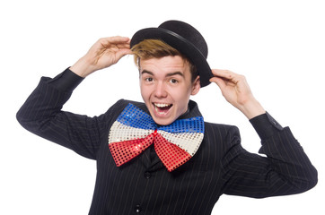 Funny man with giant bow tie