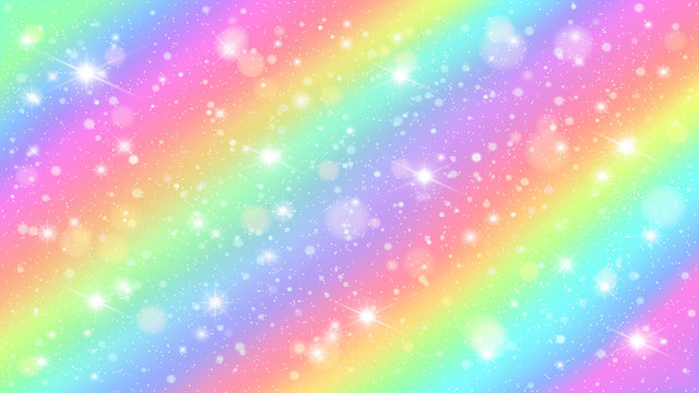 Glitters rainbow sky. Shiny rainbows pastel color magic fairy starry skies and glitter sparkles vector background illustration