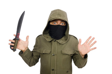 Criminal wearing mask isolated on white
