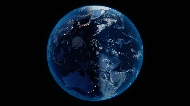 Overall view of Earth with stars on background. Planet rotate in orbit with the change of day and night. Seamless loop footage. Some elements of this image furnished by NASA