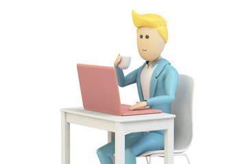 male cartoon using computer