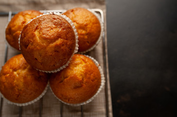 muffins with filling, on a background of dark concrete