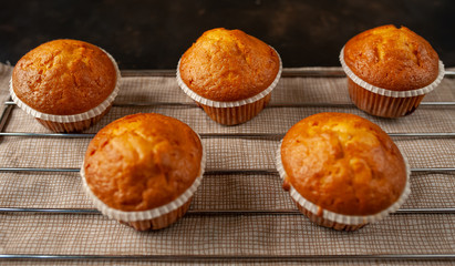 muffins with filling, on a background of dark concrete