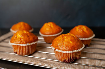 muffins with filling, on a background of dark concrete