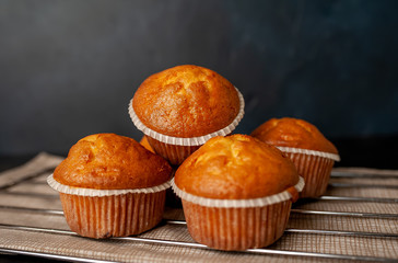 muffins with filling, on a background of dark concrete