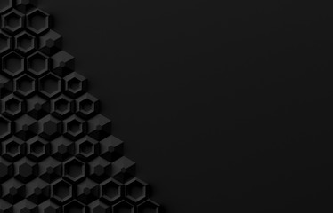 Abstract background based on random volumetric hexagonal elements 3D illustration