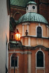 night street old town architecture building lamps