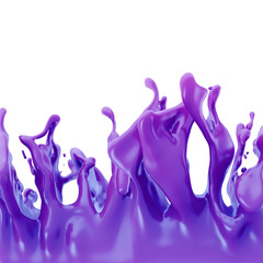 3d render, neon violet splash, liquid, paint splashing, design element isolated on white background