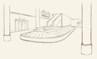 Point of checking luggage in airport. Vector drawing