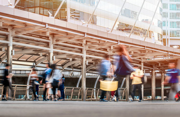 Crowd of anonymous people walking on busy city street ,Business People Walking Commuter Travel Motion City Concept.