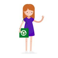 Girl Woman Blond Character Cartoon Illustration Recycling Bottle Plastic Eco Isolated Icon Set