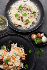 Delicious seafood and mushroom risotto
