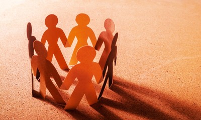 Paper People in a Circle Holding Hands