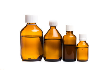 set of Medical glass bottles on a white background