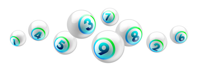Vector shiny white lottery / bingo ball number from 1 to 9 isolated on white background