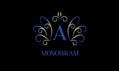 Decorative monogram with calligraphic letter. Logo logo design, business identity identity for a restaurant, royalty, boutique, cafe, hotel. Vector illustration