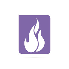 Flame icon symbol vector. on purple background