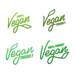 Vegan labels set. Vector stickers for Vegan food products.