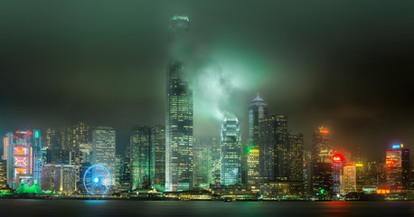 Fototapeta na wymiar Skyline of Hong Kong in mist from Kowloon, China