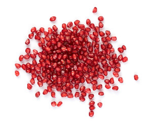 Scattered Pomegranate Seeds Isolated on White Background