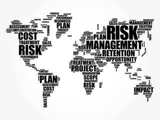 Fototapeta na wymiar Risk Management word cloud in shape of World Map, business concept background