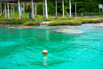 Bacalar Lake Lagoon in Mexico. Crystal Clear Blue and Green Water. 