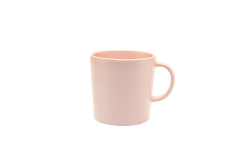 Pink ceramic cup on white background