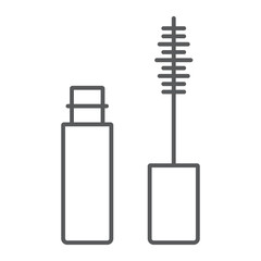 Mascara brush thin line icon, eyelash and cosmetic, eye makeup sign, vector graphics, a linear pattern on a white background.