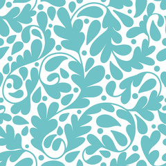 Turquoise vector leaf seamless pattern. Vintage ornament. Paisley elements. Great for fabric, invitation, flyer, menu, brochure, background, wallpaper, decoration, packaging or any desired idea.