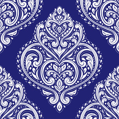 White and blue floral seamless pattern. Vintage vector, luxury elements. Great for fabric, invitation, flyer, menu, brochure, background, wallpaper, decoration, packaging or any desired idea.