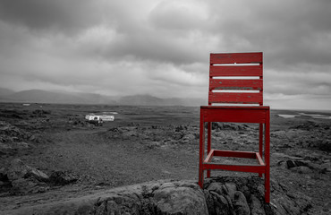 Isolated Red Chair in Iceland