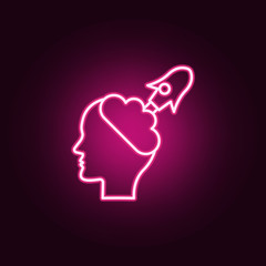 Head, creative, rocket neon icon. Elements of Creative thinking set. Simple icon for websites, web design, mobile app, info graphics