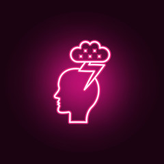 Head, cloud, thunder neon icon. Elements of Creative thinking set. Simple icon for websites, web design, mobile app, info graphics