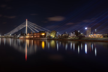 Fototapeta na wymiar night lights in Riga, Latvia